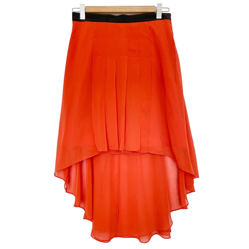 NWOT, W118 by Walter Baker Coral Pleated Chiffon High-Low Midi Skirt, Small